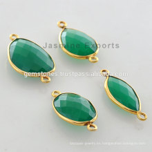 Wholesale Vermeil Dios Plated Green Onyx Bisel Enlaces Vermeil Gemstone Conector Proveedores